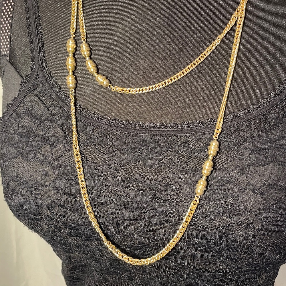 Monet 53” signed Vintage Gold Chain Necklace. Ball and disc spacers. - Picture 3 of 6